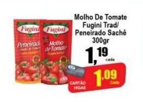 Higa's Supermercado Molho de Tomate Fugini Trad/ Peneirado Sachet 300g oferta