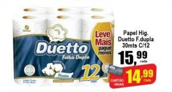 Higa's Supermercado Papel Hig. Duetto F. Dupla 30mts c/12 oferta