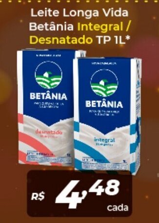 Leite Longa Vida Betania Integral/ Desnatada TP 1L
