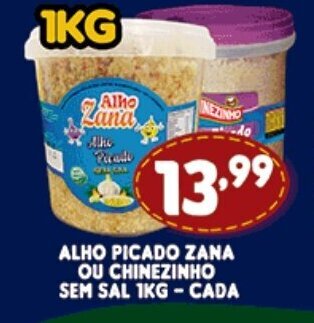 Supermercados Cristal Alho Picado Zana ou chinezinho sem sal 1kg cada oferta