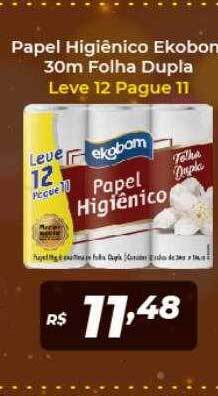Papel Higiênico Ekobom 30m Folha Dupla Leve 12 Pague 11