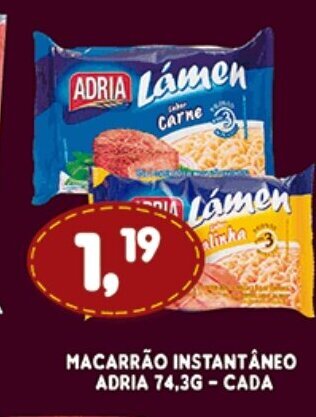 Supermercados Cristal Macarrao Instantaneo Adria 74.3g cada oferta