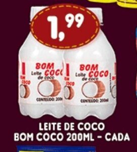 Supermercados Cristal Leite de Coco Bom Coco 200ml - cada oferta