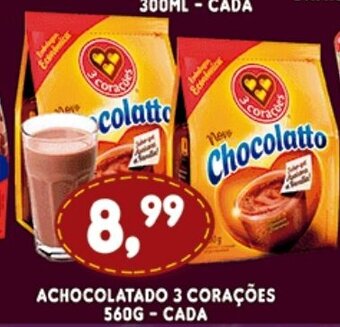 Supermercados Cristal Achocolatado 3 Coracoes 560g cada oferta
