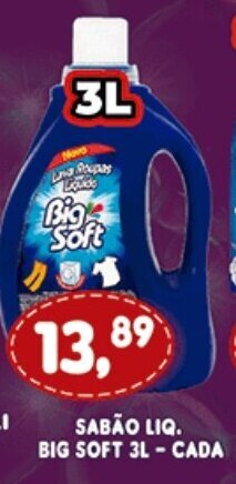 Supermercados Cristal Sabao Liq. Big Soft 3L cada oferta