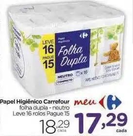 Carrefour Market Papel Higiênico Carrefour Folha Dupla Neutro Leve 16 Rolos Pague 15 oferta