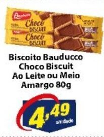 Vencedor Atacadista Biscoito Bauducco Choco Biscuit ao Leite ou Meio Amargo 80g oferta