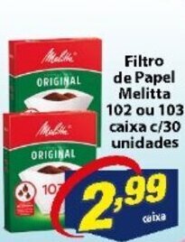 Vencedor Atacadista Filtro de Papel Melitta 102 ou 103 caixa c/30 unidades oferta