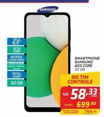 GBarbosa Smartphone samsung a03 core 32 gb oferta