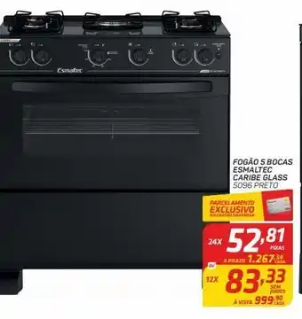 GBarbosa Fogão 5 bocas esmaltec caribe glass 5096 preto oferta