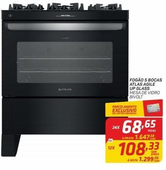 GBarbosa Fogão 5 bocas atlas agile up glass mesa de vidro bivolt oferta