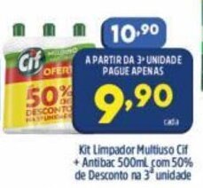 Arena Atacado Kit Limpador Multiuso Cif + Antibac 500ml com 50% de Desconto na 3 unidade oferta
