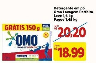 Mercado Extra Detergente em po Omo lavagem Perfeita Leve 1.6kg pague 1.45kg oferta