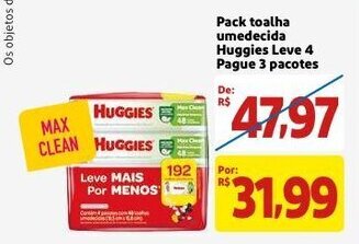 Mercado Extra Pack toalha umedecida Huggies Leve 4 pague 3 pacote oferta