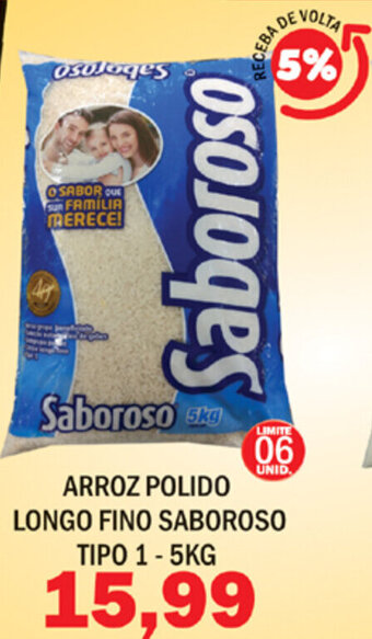 Supermercados Mendonça Arroz Polido Longo Fino Saboroso tipo 1 - 5kg oferta