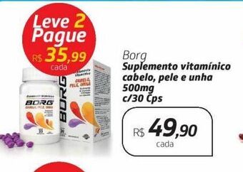 Drogal Borg suplemento vitamínico cabelo, pele e unha 500mg c/30 cps oferta