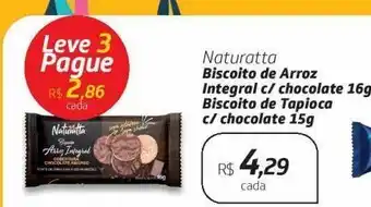Drogal Naturatta biscoito de arroz integral c/ chocolate 16g biscoito de tapioca c/ chocolate 15g oferta