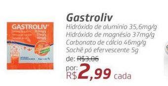 Drogal Gastroliv hidróxido de alumínio 35,6mg/g hidróxido de magnésio 37mg/g carbonato de cálcio 46mg/g sachê pó efervescente 5g oferta