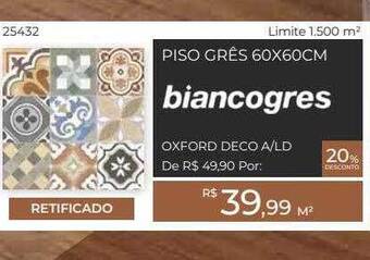 ABC da Construção Piso Grês 60x60cm Biancogres oferta