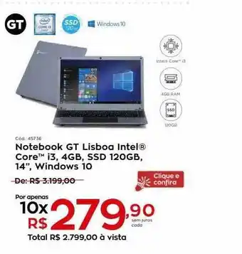 Ibyte Notebook Gt Lisboa Intel Core I3 4gb Ssd 120gb 14 oferta