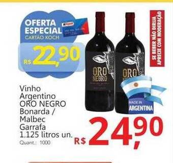 Supermercados Koch Vinho Argentino Oro Negro Bonarda Malbec oferta