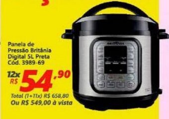 Lojas Becker Panela de Pressao Britania Digital 5L Preta oferta
