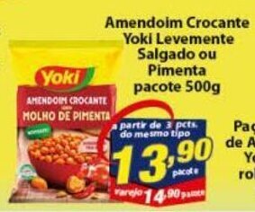 Vencedor Atacadista Amendoim Crocante Yoki Levemente Salgado ou Pimenta pacote 500g oferta
