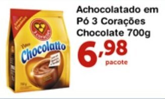 Roldão Achocolatado em po 3 Coracoes Chocolate 700g oferta