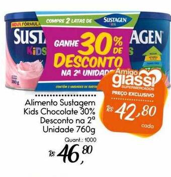 Giassi Supermercados Alimento Sustagem Kids Chocolate 30% Desconto Na 2a Unidade oferta