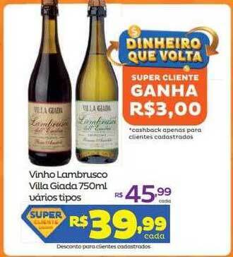 Super Lagoa Vinho Lambrusco Villa Giada Varios Tipos oferta