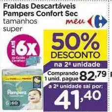 Carrefour Fraldas Descartáveis Pampers Confort Sec Tamanhos Super 50% Desconto Na 2a Unidade oferta
