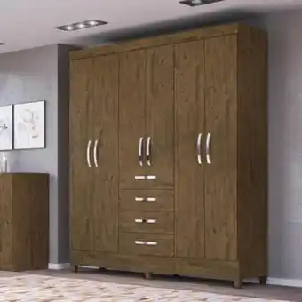 Guarda roupa casal 6 portas new avaí castanho wood - moval
