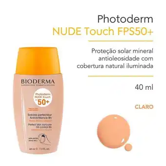 Protetor solar facial bioderma photoderm nude touch claro fps50+ com 40ml