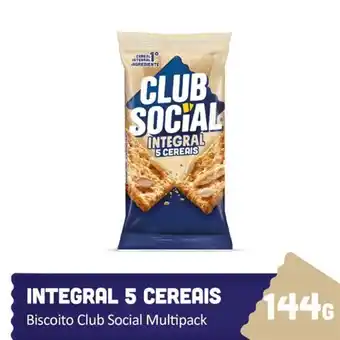 Biscoito integral 5 cereais club social 144g
