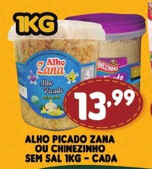 Alho Picado Zana ou chinezinho sem sal 1kg cada