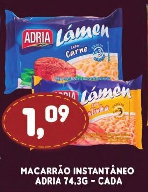 Supermercados Cristal Macarrao Instantaneo Adria 74.3g cada oferta