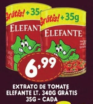 Supermercados Cristal Extrato de Tomate Elefante lt 340g gratis 35g cada oferta