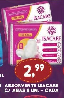 Supermercados Cristal Absorvente Isacare c/ abas 8 un. cada oferta