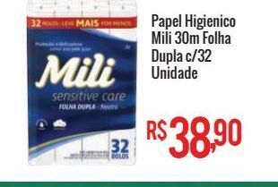Mart Minas Papel higienico mili 30m folha dupla c/32 unidade oferta
