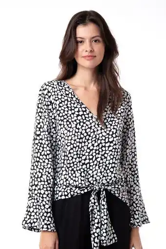Blusa com manga e nó estampada mercatto preto