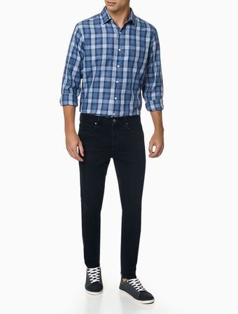 Camisa xadrez manga longa regular masculina azul izod