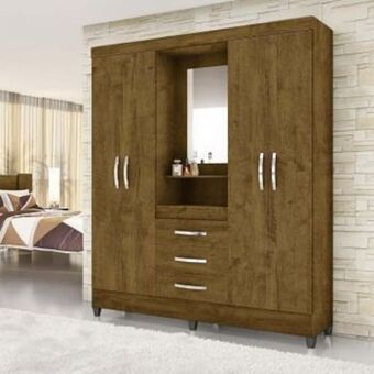 Roupeiro | guarda-roupa capri 4 portas, 3 gavetas castanho wood - moval