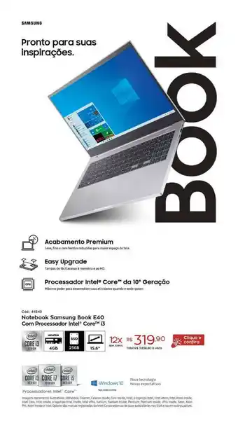 Ibyte Notebook Samsung Book E40 Com Precessador Intel Core I3 oferta