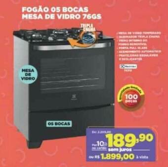 Fogão 05 Bocas Mesa De Vidro 76gs