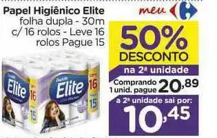 Carrefour Papel Higiênico Elite Folha Dupla Leve 16 Rolos Pague 15 50% Desconto Na 2a Unidade oferta