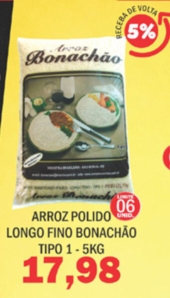 Arroz Polido Longo Fino Bonachao Tipo 1 - 5kg