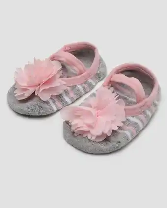 Meia sapatilha bebê flor listrada cinza/rosa accessori by riachuelo