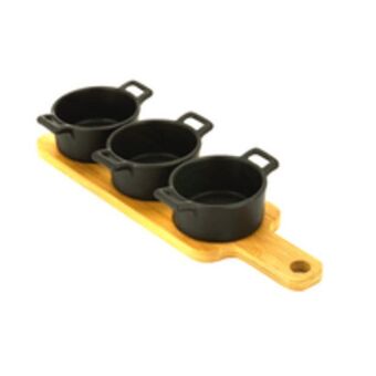 Novo Mundo Conjunto de petisqueira bon gourmet, 4 peças, porcelana e bambu, preto - 27814 oferta