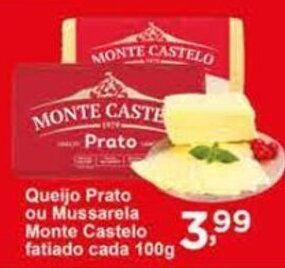 Rossi Supermercado Queijo Prato ou Mussarela Monte Castelo Fatiado 100g oferta