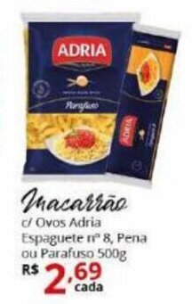 Ricoy Supermercados Macarrao c/ Ovos Adria Espaguete n 8, Parafuso ou Pene pacote 500g oferta